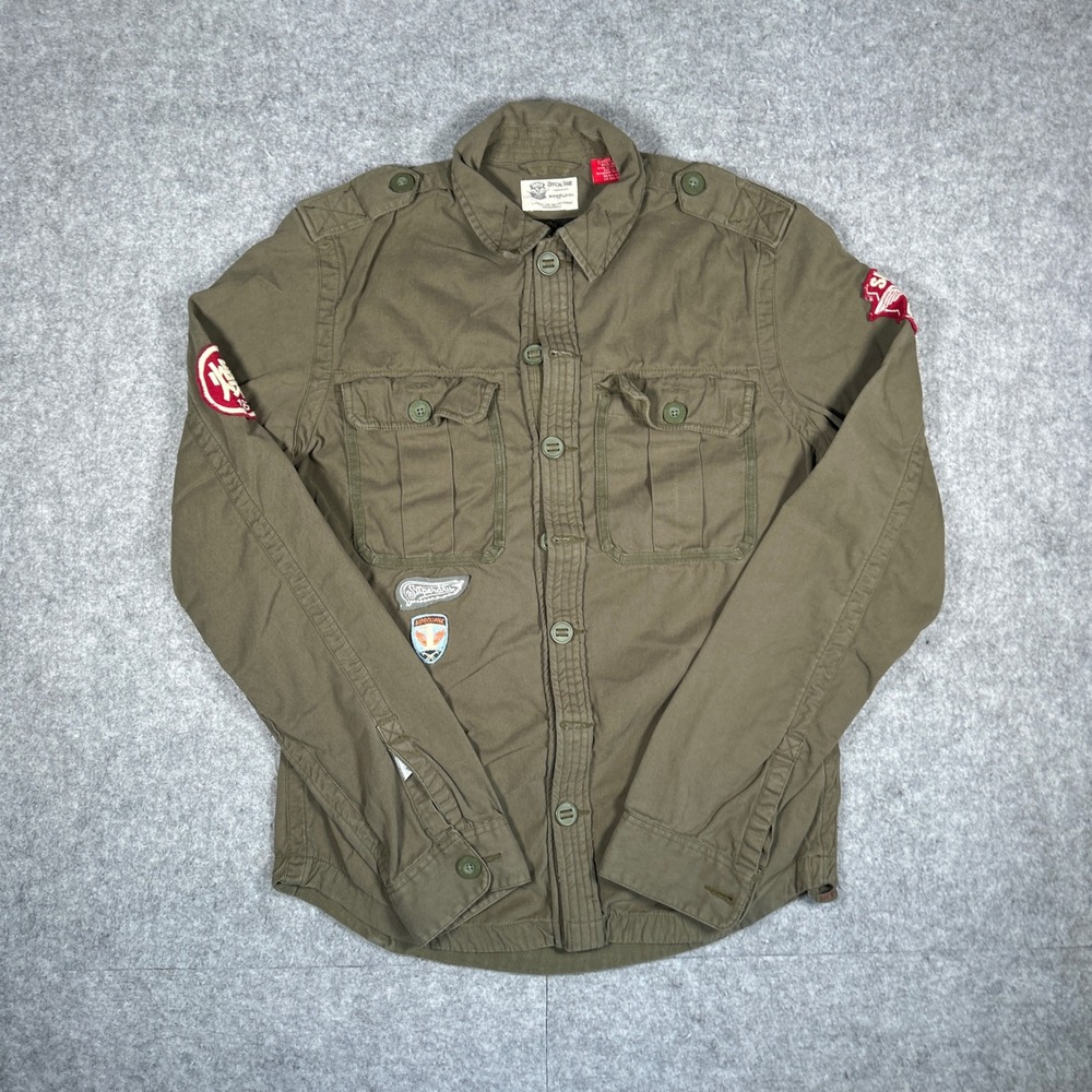 Superdry shirt mens XL Olive Green Military Field Patch Utility Workwear Jacket